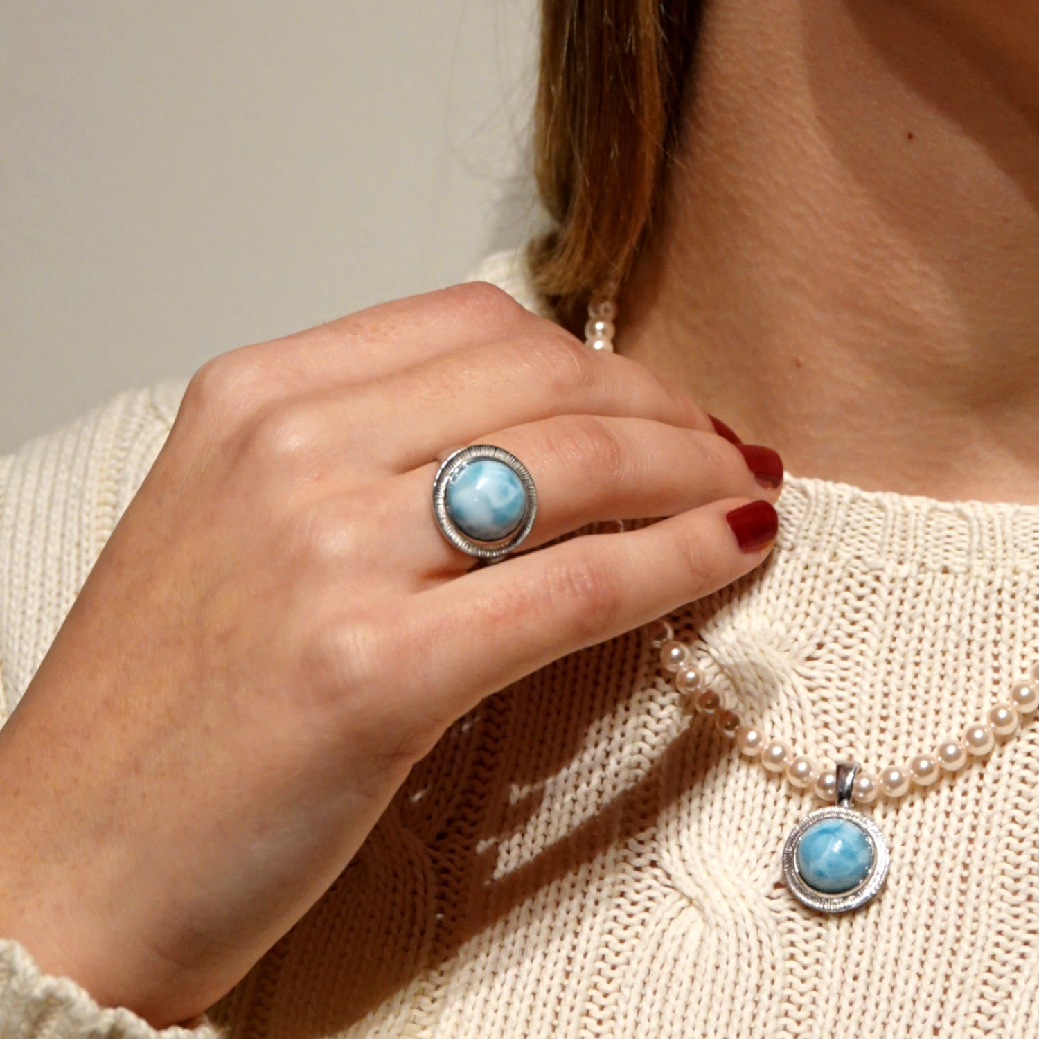 Ring Larimar ca. 7,80 ct Silber